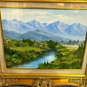 Oil Painting Japanese Vintage Signed Oil Painting Beautiful Gold Frame